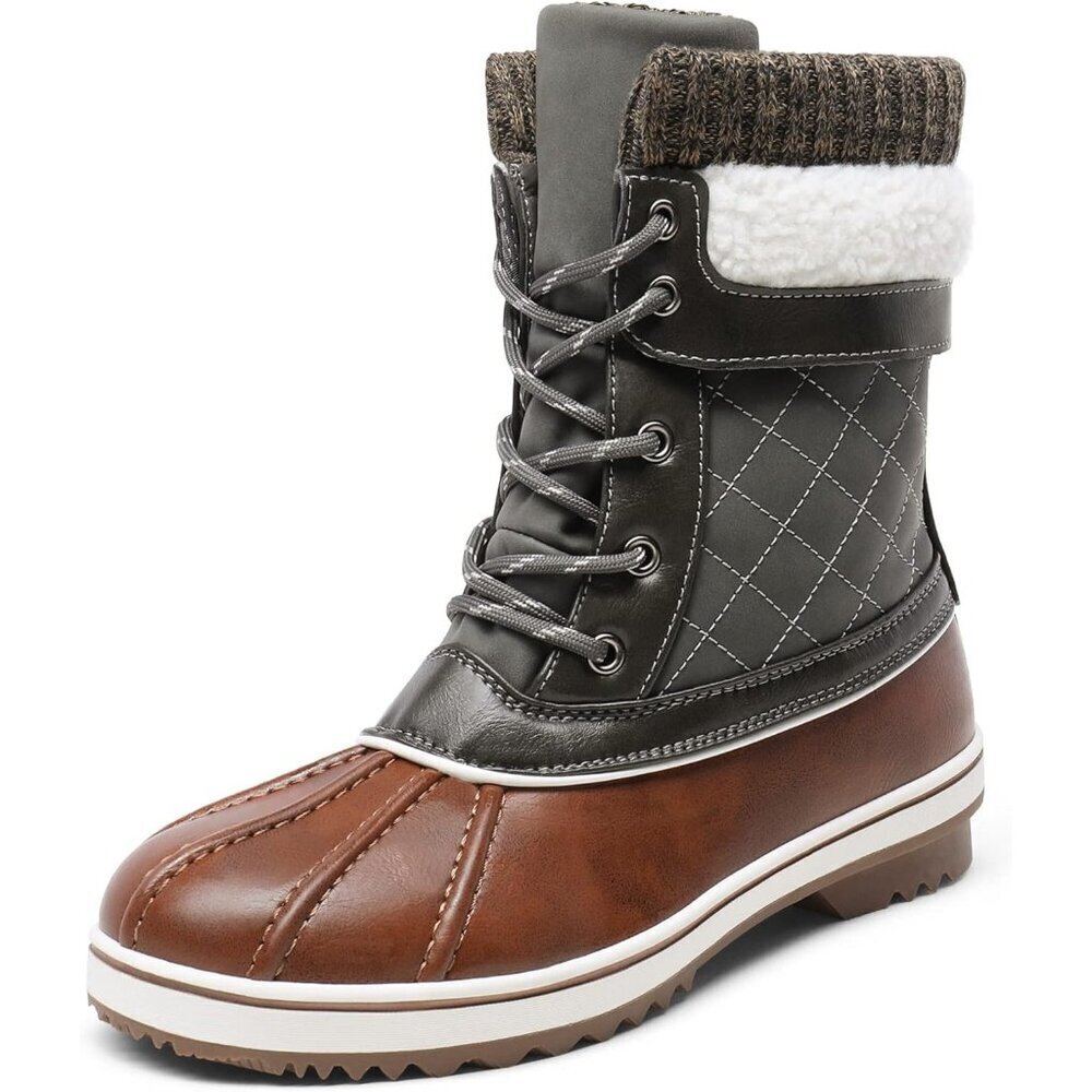 Women’s Tan/Khaki Winter Snow Boots Mid Calf Waterproof Warm Outdoor Shoes